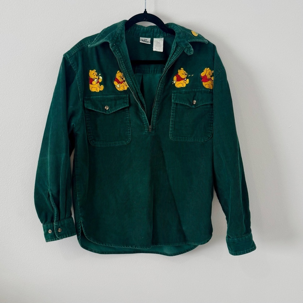 Vintage Disney Store Winnie the Pooh Green Corduroy Pullover Shirt Small